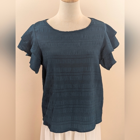 NWT Emery Rose Women's Size Medium Elegant Deep Teal Blue Ruffle Sleeve Top - Picture 10 of 10